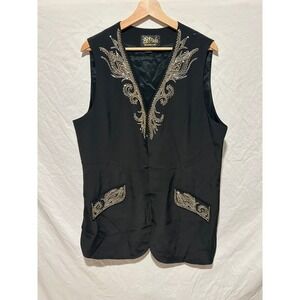 Bob Mackie Wearable Art Black Embellished Silk Vest Womens‎ Large